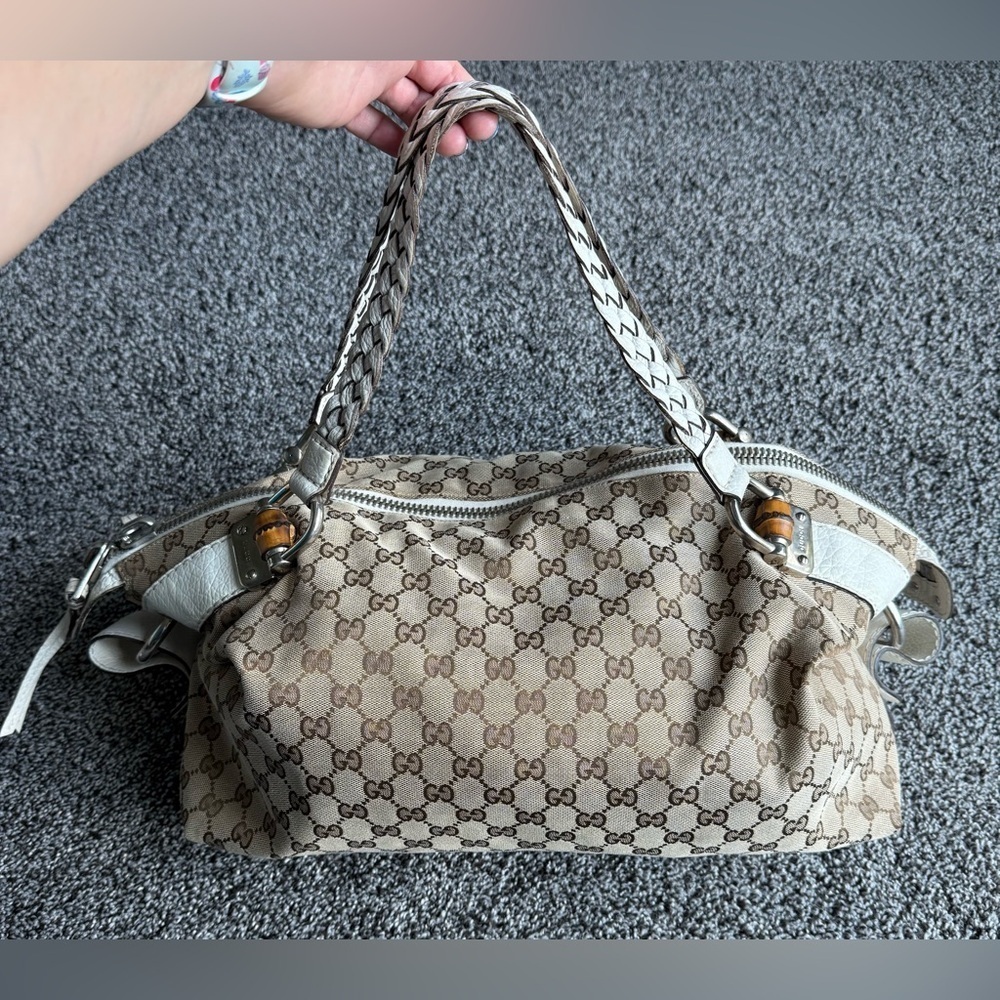 Gucci vintage GG canvas bamboo bar tote